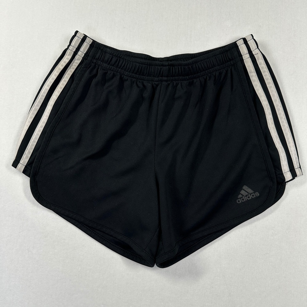 Adidas Mesh Athletic Shorts Girls Large 12/14 Black White 3-Stripe Soccer Sporty